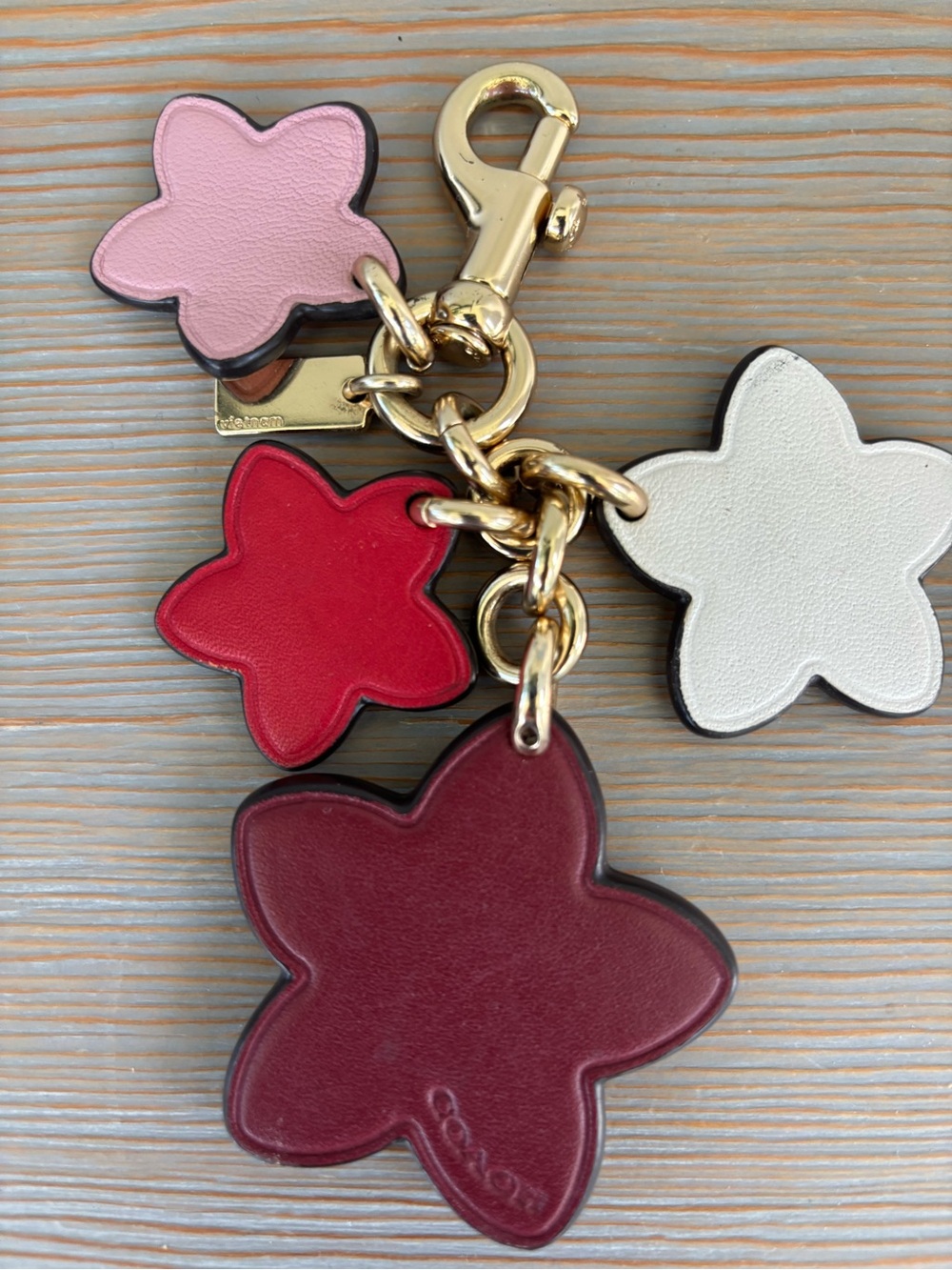 Coach Leather Flower Charm Keychain in Red, Pink & White-RARE - Picture 2 of 3